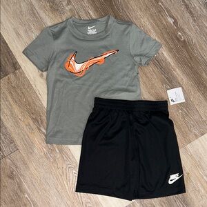 NEW Nike Gray Tee with Orange Swoosh and Black Shorts